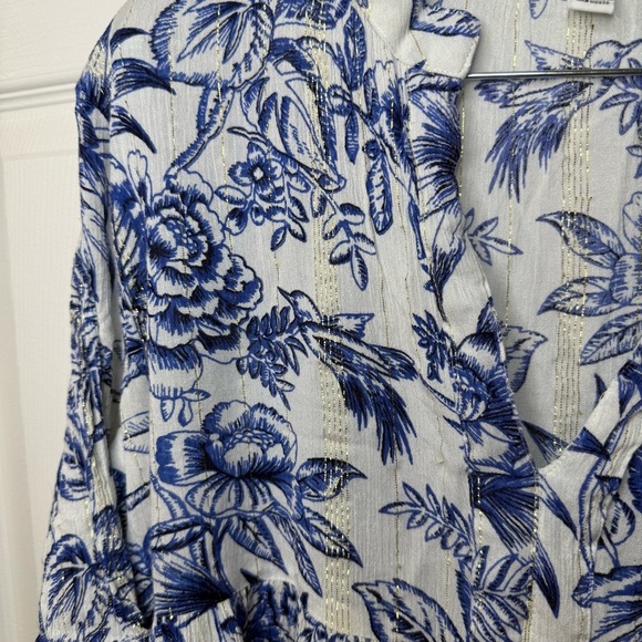 Turks and Caicos Blue Floral Swim Coverup with Gold Metallic Detail Size Medium - Picture 2 of 8